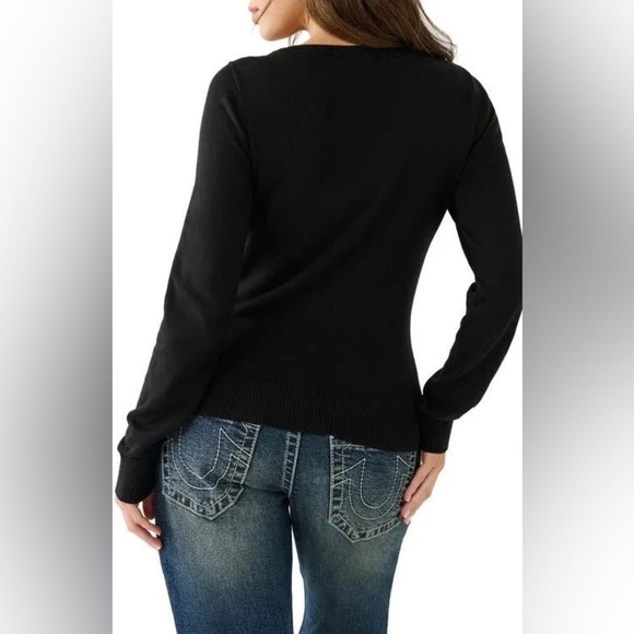 NWT True Religion Women's Crystal Logo Sweater - Picture 2 of 6